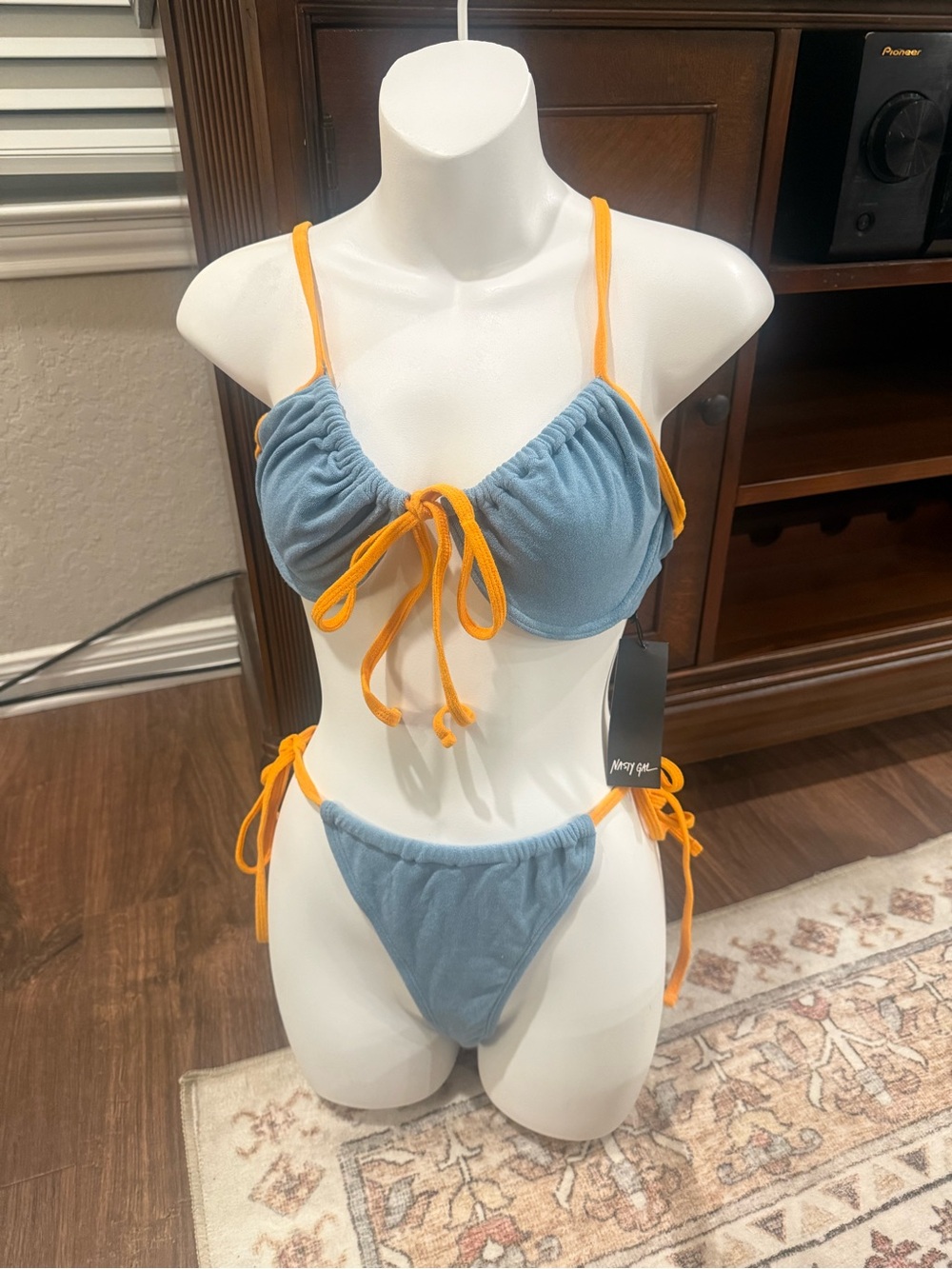 Nasty Gal Blue Bikini Set with Orange Accent